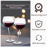 Tipsy Wine Glasses Set of 2 - 15.5OZ Unique Tilted Stemless Wine Glasses