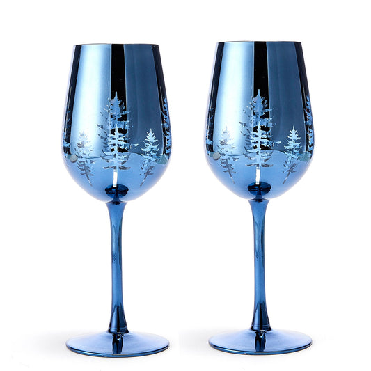 Crystal Christmas Tree Stemmed Wine & Water Glasses - Set of 2