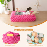 MAXYOYO Kids Bean Bag Bed - Bean Bag Chair to Bed with Jacquard Shaggy Plush Removable Cover, Plaid Red