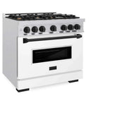 ZLINE 36" Dual Fuel Range, Gas Cooktop, Electric Convection Oven DuraSnow® Stainless Steel, White Matte Door Matte Black CDRSZ-WM-36-MB
