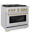 ZLINE 36" Select Dual Fuel Range Gas Cooktop Electric Convection Oven DuraSnow® Stainless Steel Gold HDRSZ-36-G