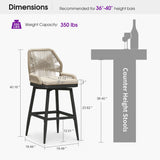 PURPLE LEAF Outdoor Swivel Bar Stools Set of 2 Patio 360° Rotating All-Weather Wicker Stools with Back and Cushion for Outside Backyard Kitchen Bistro Garden Bar