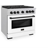 ZLINE 36"Paramount Dual Fuel Range DuraSnow® White Matte, Matte Black SDRSZ-WM-36-MB