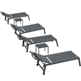 PURPLE LEAF Outdoor Lounge Chair Patio Chaise Pool Lounger Aluminum Frame with Side Table and Wheels for Outside Sunbathing Tanning Recliner Including Pillows