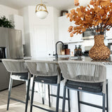 PURPLE LEAF Bar Stool Rattan Bar Stools Counter Stools with Back Metal Bar Height Stool Outdoor Bar Chair for Garden Kitchen