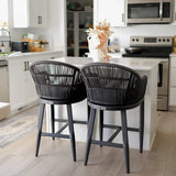 PURPLE LEAF Outdoor Bar Stools Rattan Bar Stools Counter Stools with Back and Cushions  for Patio, Garden, Kitchen