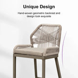 PURPLE LEAF Bar Stools Set of 4 Outdoor Aluminum Barstools with Back Modern Wicker Rattan Boho Garden Pool Patio Bar Chairs