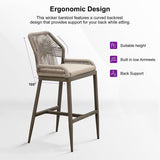 PURPLE LEAF Patio Sunbrella Bar Stools Set of 2  Rattan Bar Aluminum Bar Stool Outdoor Barstools with Back and Cushion for Garden Kitchen Island