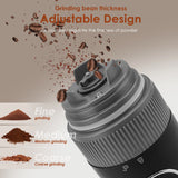 Plum Chef Portable Electric Coffee Grinder and Hand Brew Coffee Maker, 4 in 1 Wireless Travel Coffee Machine with 1500mAh Battery, Adjustable Burr Grinder, 320ml Stainless Steel Cup, for Travel Camping Home Office, Black