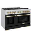 ZLINE 48" Select Dual Fuel Range Gas Cooktop Electric Convection Oven Stainless Steel Black Matte Doors Champagne Bronze HDRZ-BLM-48-CB