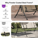 PURPLE LEAF Porch Swing with Adjustable Tilt Canopy Patio Swing with Stand and Meatl Steel Frame All-Weather Outdoor Swing Chair Seat Space-Saving for Backyard Garden Deck