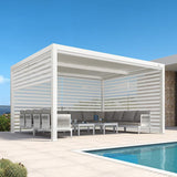 PURPLE LEAF Athena Louvered Pergola White Outdoor Aluminum Pergola with Roller Blind Adjustable Gazebo for Patio Deck Garden