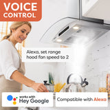 CIARRA 30 Inch Glass Smart Wall Mount Canopy Range Hood with Alexa and Google Home Voice Control CAS75502W-OW