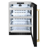 ZLINE 24" Touchstone 151 Can Beverage Fridge Black Stainless Steel Glass Door Champagne Bronze Handle RBSOZ-BS-24-CB