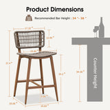 PURPLE LEAF Patio Counter Height Bar Stools Set of 2 Metal Bar Chairs with Back Wicker Woven Stools for Kitchen Island Pool Garden Outdoor Barstools