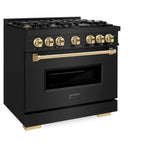 ZLINE 36" Dual Fuel Range, Gas Cooktop, Electric Convection Oven Black Stainless Steel, Gold CDRBZ-36-G
