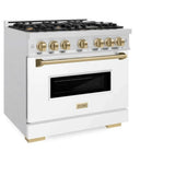 ZLINE 36"Classic Gas Range, Convection Gas Oven, DuraSnow® Stainless Steel, White Matte Door Champagne Bronze CGRSZ-WM-36-CB
