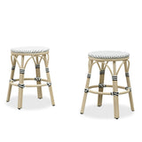PURPLE LEAF Patio French Round Counter Stool Set of 2 Rattan Backless Stackable Barstools Aluminum Frame Footrest with Woven Wicker for Outdoor Kitchen Yard