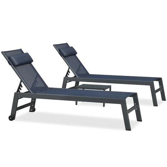 PURPLE LEAF Outdoor Lounge Chair Patio Chaise Pool Lounger Aluminum Frame with Side Table and Wheels for Outside Sunbathing Tanning Recliner Including Pillows