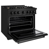 ZLINE 36" Dual Fuel Range, Gas Cooktop, Electric Convection Oven Black Stainless Steel Brass Burners, CDRB-BR-36