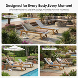 PURPLE LEAF Extra Large Patio Chaise Lounge French Outdoor Wicker Lounger Matte Teak Aluminum Frame 771LBS Capacity PE Rattan Adjustable Backrest for Pool Garden Beach Backyard