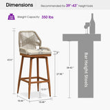 PURPLE LEAF Outdoor Swivel Bar Stools Set of 2 Patio 360° Rotating All-Weather Wicker Stools with Back and Cushion for Outside Backyard Kitchen Bistro Garden Bar
