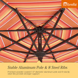 PATIO TREE 9ft Stripe Round Market Umbrella, Crank Lift, Push Button Tilt, Brown Pole, Sunbrella® (Dolce Mango)