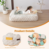 MAXYOYO Kids Bean Bag Bed -  Bean Bag Chair to Bed with Jacquard Shaggy Plush Removable Cover, Plaid Beige