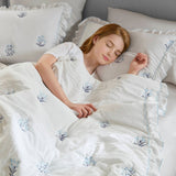 Floral Blossom Embroidered Quilt Mini Set, Blue