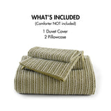 Stone-Washed Cotton Waffle Texture Duvet Cover, Green