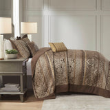 5 Piece Reversible Jacquard Bedspread Set, Brown/Gold