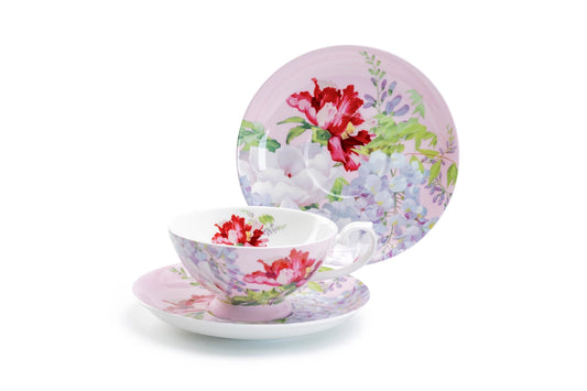 Red Peony Pink Bone China Cup & Saucer, 8oz