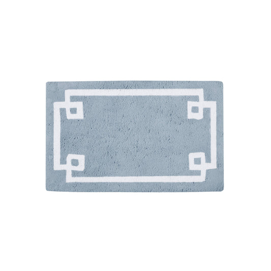 High Pile Bordered Bathroom Rug, Blue
