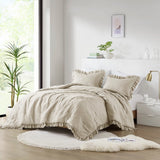 Diamond Quilted Ruffle Edge Comforter Set, Neutral
