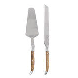 French Home Laguiole 2-Piece Olive Wood Cake Knife Set