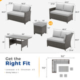 7 Piece High Curved Back Outdoor Dining Sectional Sofa