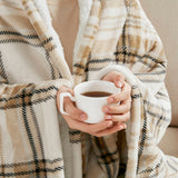 Plaid Velvety Shepra Heated Throw, Tan