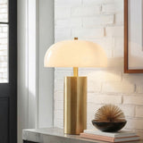 Textured Ceramic Table Lamp with Dome Glass Shade, Gold