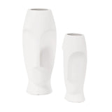 Abstract Faces Matte White Ceramic Vases -Set of 2