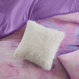 Watercolor Tie Dye Comforter Set with Throw Pillow, Purple