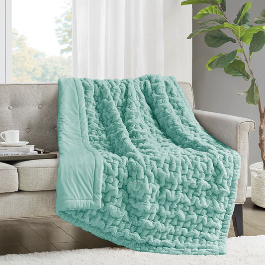 Ruched 50x60" Throw Blanket, Aqua Blue Green