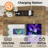 Nightstand with Charging Station Wooden Rustic 2 Count