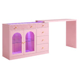Rotatable L-Shaped Vanity Desk with Led Light, Double Arched