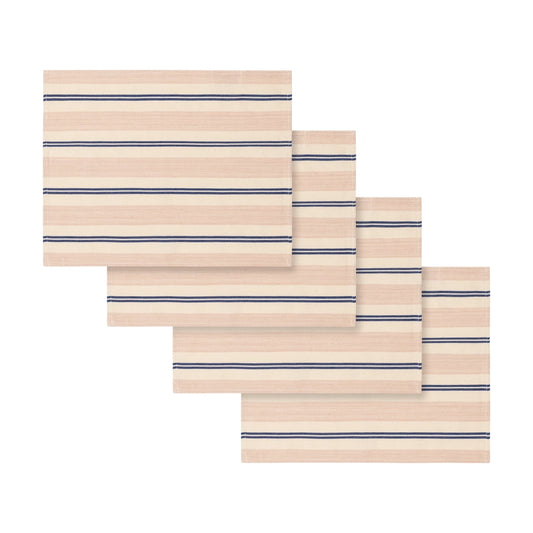French Home Set of 4 Cream, Blue, and Pink Striped Placemats