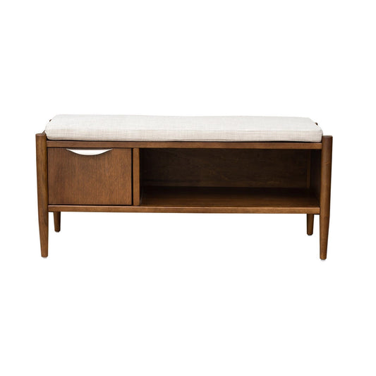 Accent Bench with Storage and Upholstered Cushion, Walnut