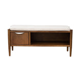 Accent Bench with Storage and Upholstered Cushion, Walnut