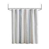 Aztec Chenille Tufted Shower Curtain, White/Navy