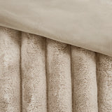 3 Piece Ultra Soft Faux Fur Ribbed Comforter Set, Taupe