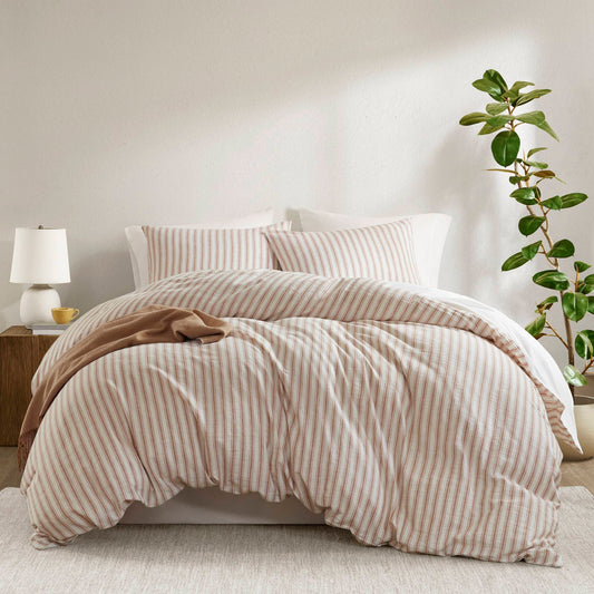 3 Piece Classic Stripe Down Pattern Duvet Set, Terracotta
