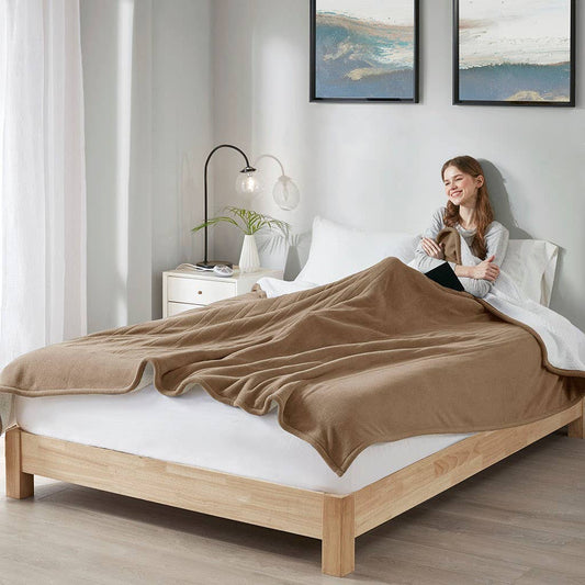 Heated Fleece & Sherpa Electric Bedding Blanket, Brown